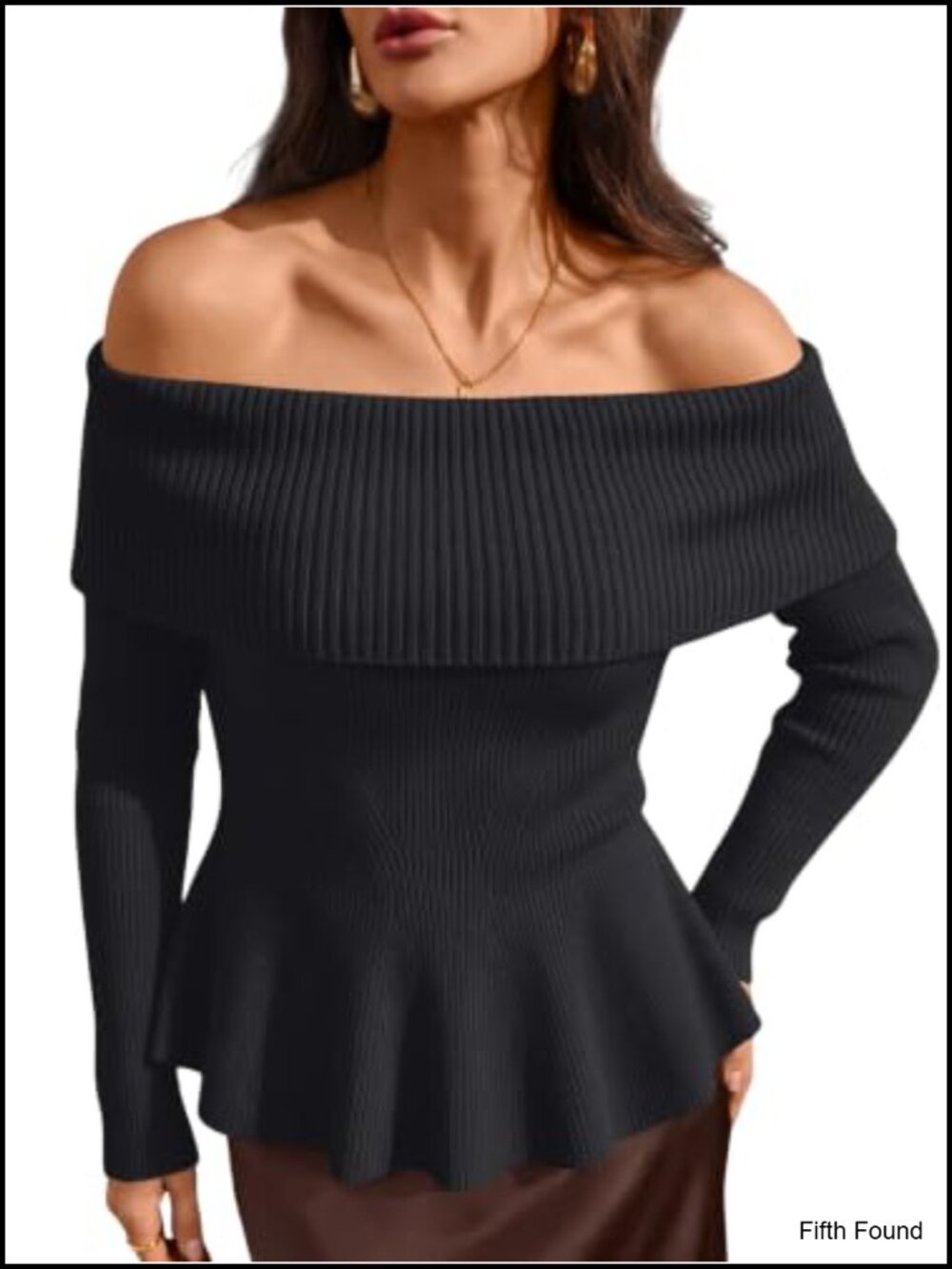 Off Shoulder Babydoll Sweater Ribbed Knit Pullover Fall